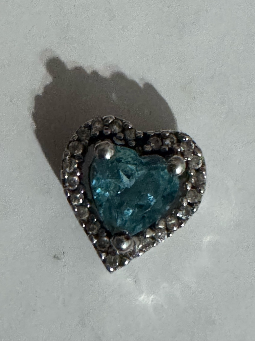 Small Heart blue slider pendant 10k solid white gold